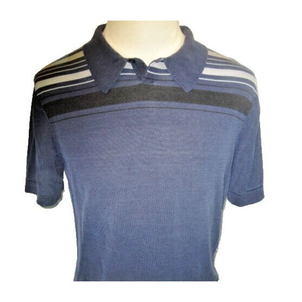 Womens Blue Stripe 100% Silk Murano SS Golf Polo Shirt Top sz L